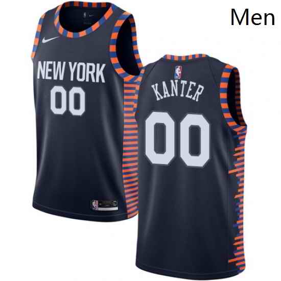 Mens Nike New York Knicks 00 Enes Kanter Swingman Navy Blue NBA Jersey 2018 19 City Edition